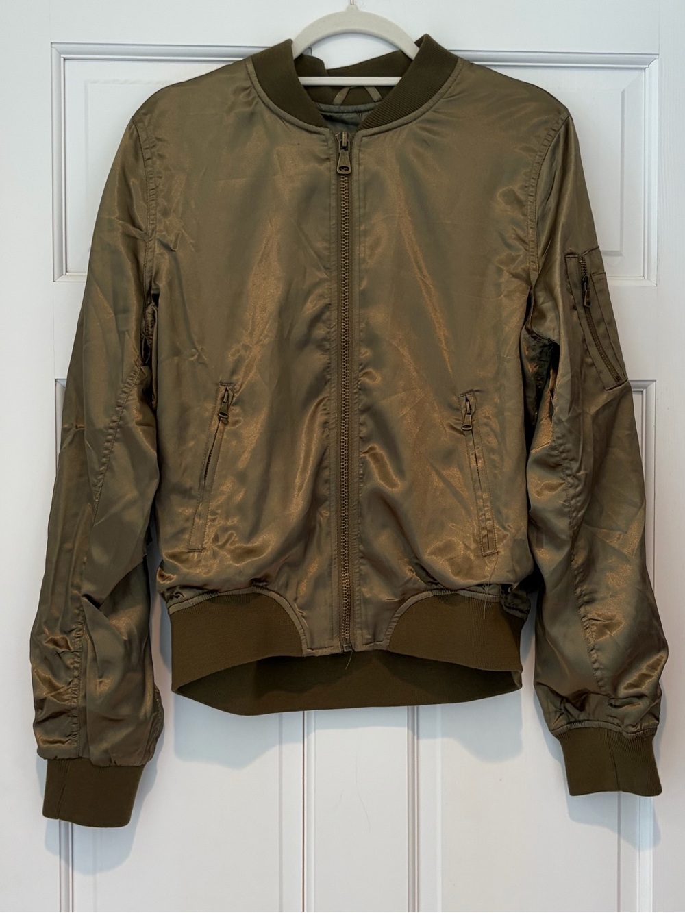 NWT Cotton Candy LA Gypsy Warrior Olive Satin Bomber Jacket
